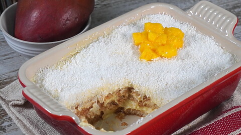 carlota de mango sin lactosa, sin nata y sin queso
